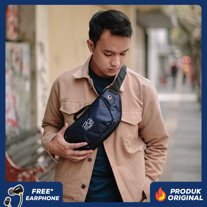 FORCE NAVY ORIGINAL x ATVA Tas Selempang Biru Dongker Casual Pria Waterproof Waistbag Jalan Santai Main Hangout Nongkrong Waist Bag Distro Remaja Dewasa Daily Simple Sling Bag Premium Mini Slingbag Tas Slempang Outdoor Kecil Pinggang Bahu Dada Branded