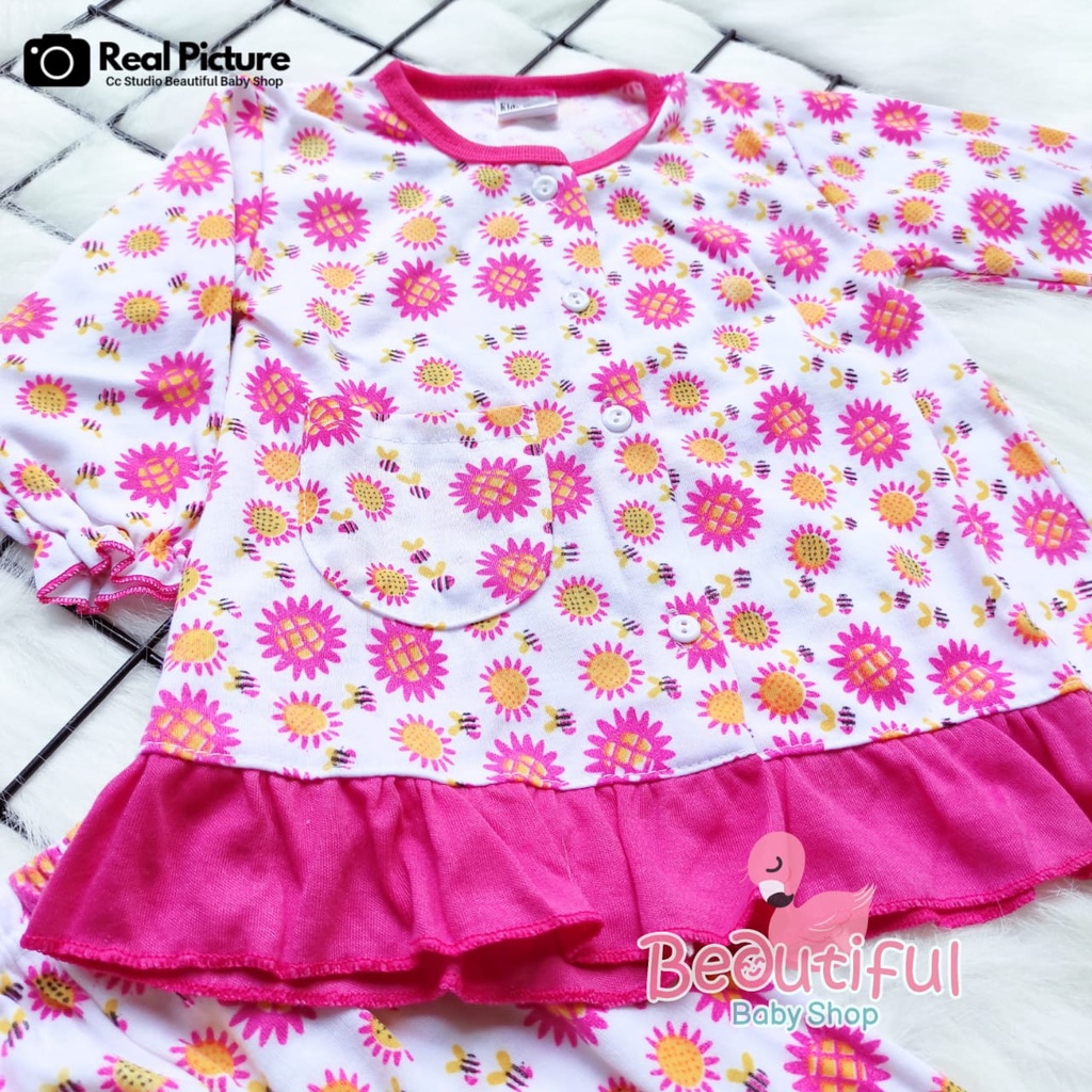 Baby.ou - Setelan Baju Bayi Lengan Panjang Celana Panjang Motif Sunflower / Setelan Piyama Bayi Perempuan 3-12 Bulan / Baju Bayi Perempuan Syifana