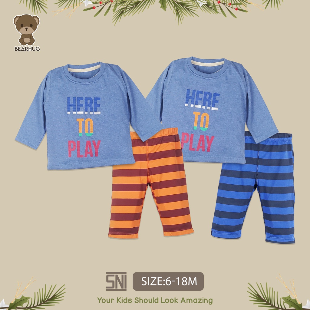 Bearhug Piyama Bayi Laki-laki XPG6 Biru Tuton Printing Here To Play 6-18 Bulan