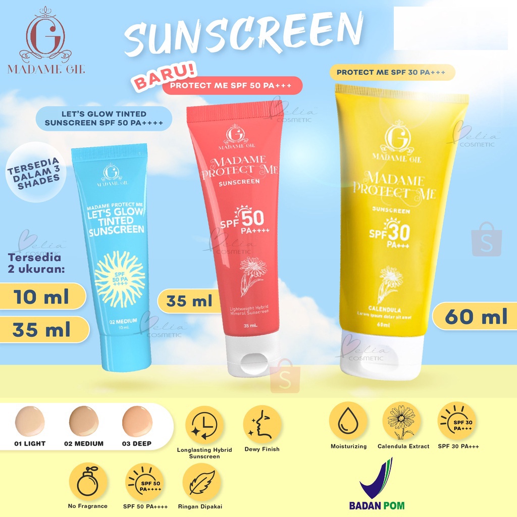 PROTECT ME SPF 30 PA+++ &amp; SPF 50 PA+++| Let's Glow Tinted SPF 50 PA ++++ | MADAME GIE | SUNSCREEN | SUNBLOCK