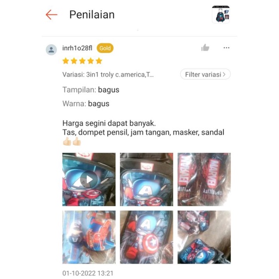 Paket Hemat 3in1Tas Ransel Troly anak Ransel anak sekolah roda Karakter Avengers jam tangan anak dan sendal