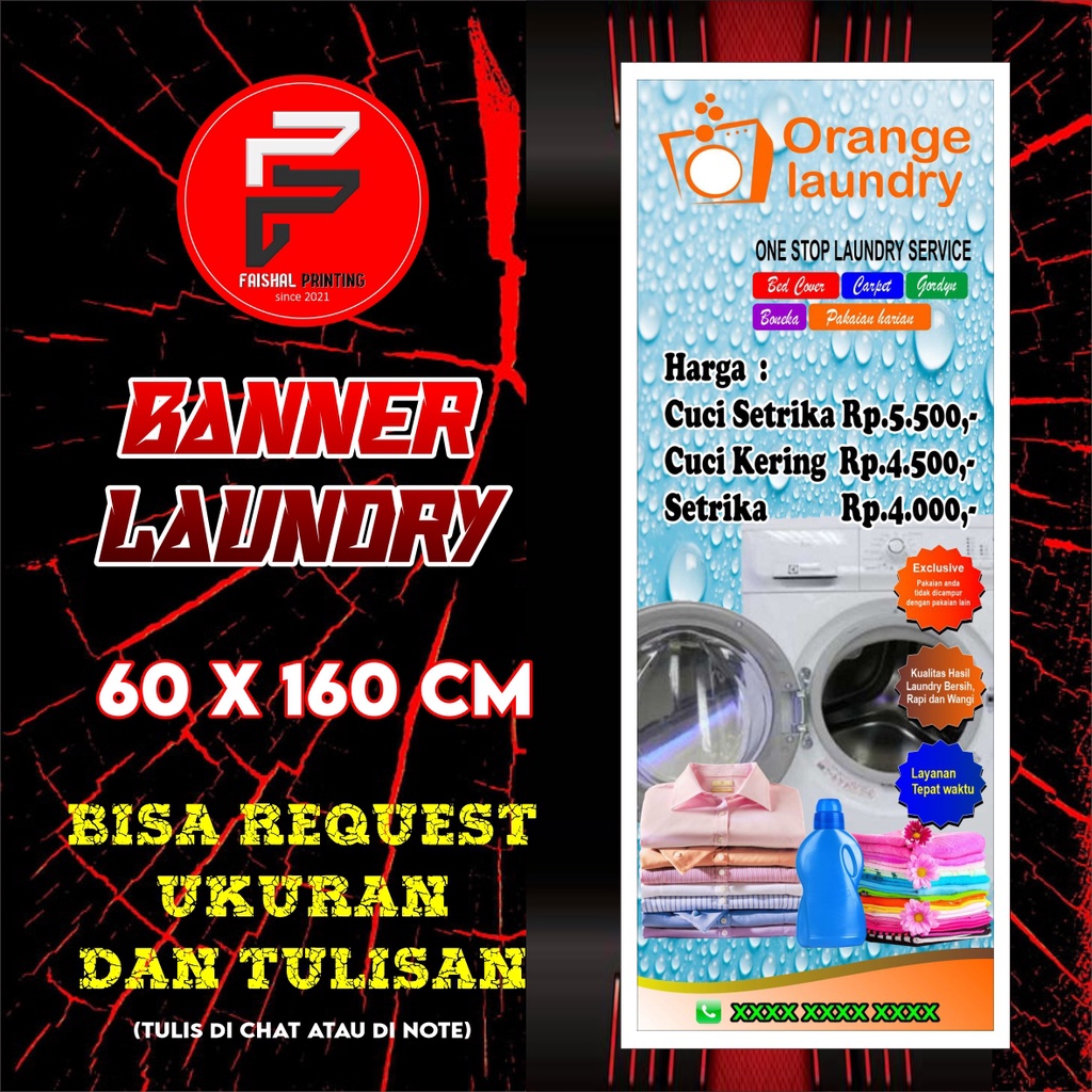 Banner Laundry / Spanduk Laundry / Banner Jasa cuci baju / Banner Ukuran 60 x 160 cm