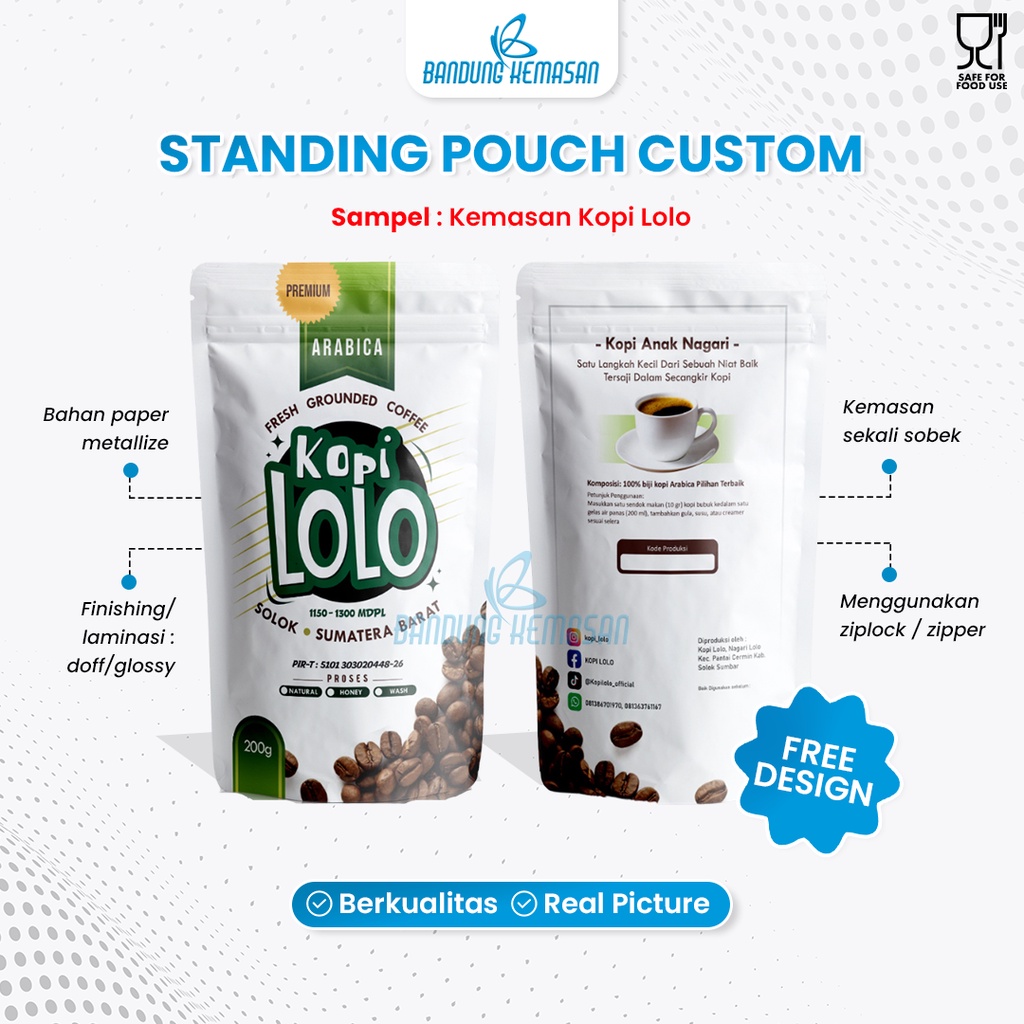 

10 x 14,5 - Cetak Standing Pouch Custom Plastik Kemasan Bungkus Wadah Makanan Ringan Minuman Pelastik Full Printing Alumunium Foil Klip Ziplock Zipper