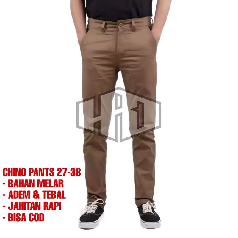 CELANA PRIA CHINO PANJANG Slimfit Kerja Harian Size 27-38 Santai Liburan Cowok Gentleman Boy Skinnyhtytth Formal Polos Hitam Abu Cream Mocca