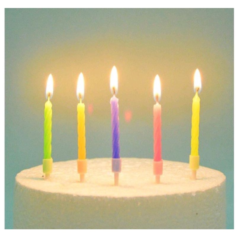 Lilin Ulang Tahun 10 Pcs / Lilin Ulir Metalik / Birthday Candle Party Warna Warni Murah Import
