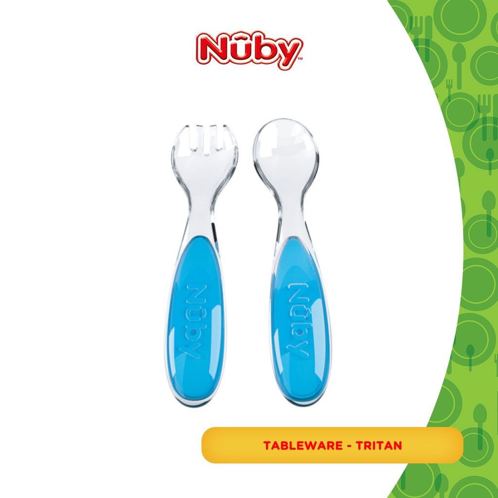 NUBY - Toddler Feeding Utensils - SPoon &amp; Fork Set Tritan - Sendok Garpu Tritan