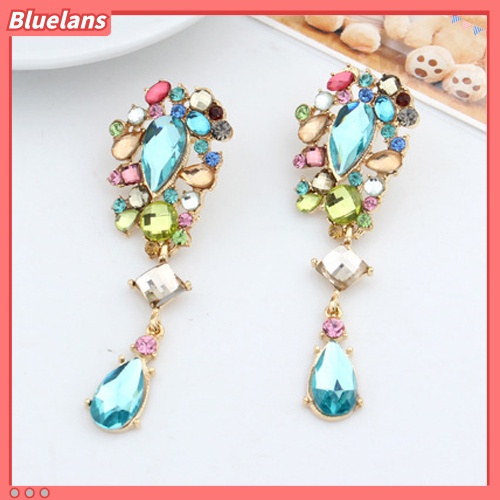 Bluelans Anting Tusuk Gantung Wanita Hias Berlian Imitasi Multi Warna Untuk Hadiah