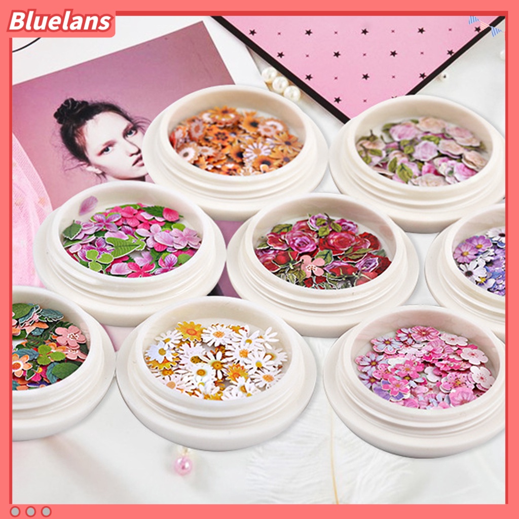 Bluelans 50 Pcs / Box Stiker Patch Kuku Motif Bunga Kering Bahan Bubur Kayu Tahan Air Untuk Wanita