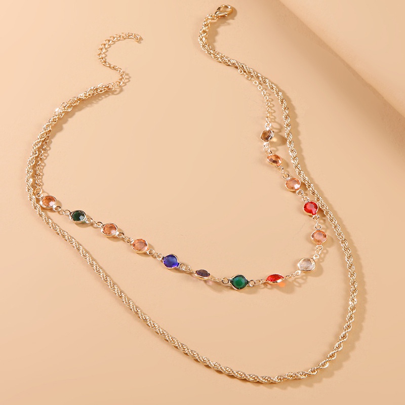 Kalung Rantai Multilayer Hias Kristal Berlian Untuk Wanita