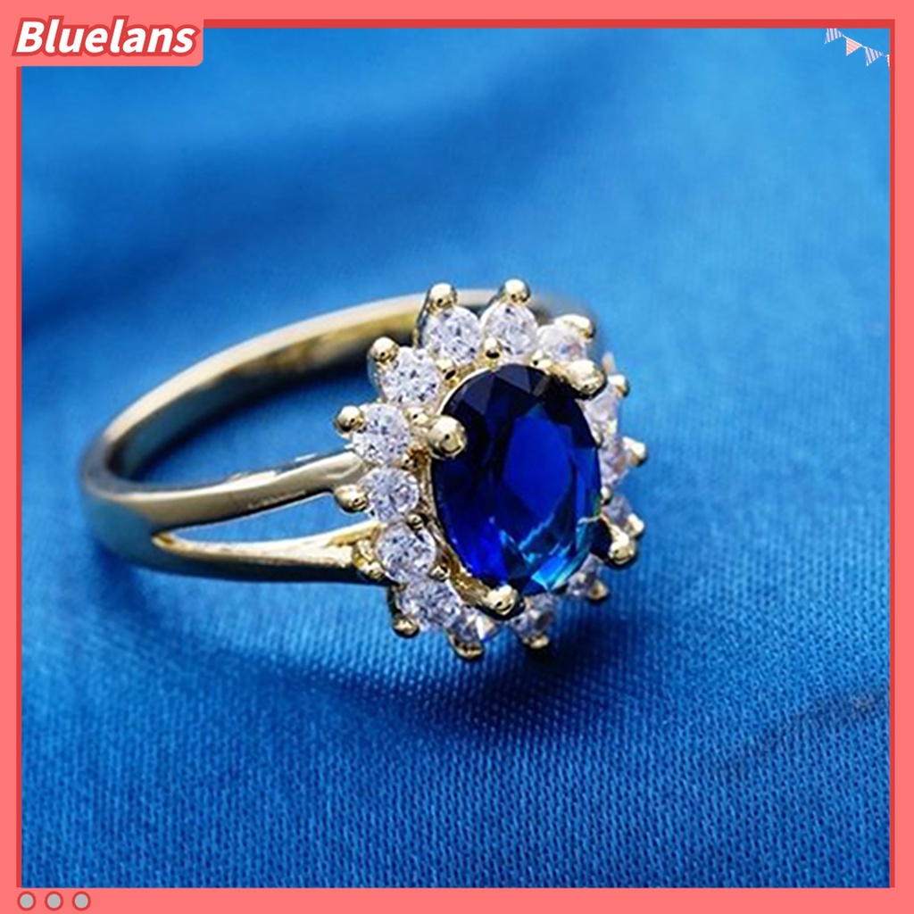 Bluelans Cincin Berlian Imitasi Gaya Elegan Untuk Pengantin Wanita