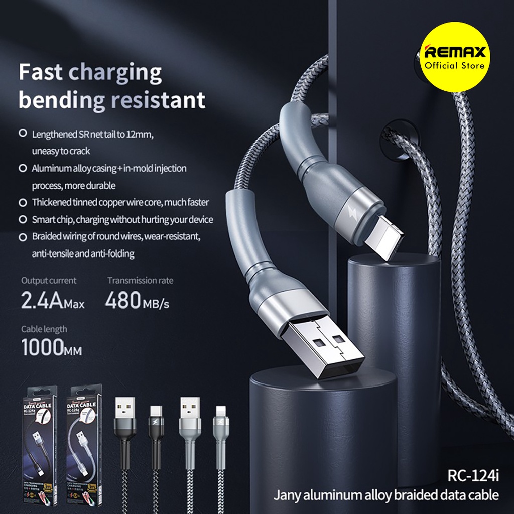 Remax Jany Kabel Data Iphone Lightning 2.4A Fast Charging Cable RC-124I