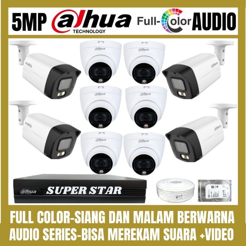 PAKET CCTV DAHUA FULL COLOR 5MP 16 CHANNEL 10 KAMERA AUDIO COLORVU