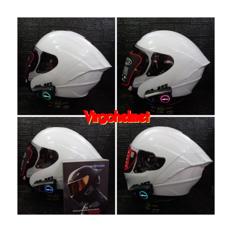 HELM NJS KAIROZ SOLID WHITE+INTERCOME IT X5 RIDING BLUETOOTH HEADSET (ongkir Termurah 2 kg)