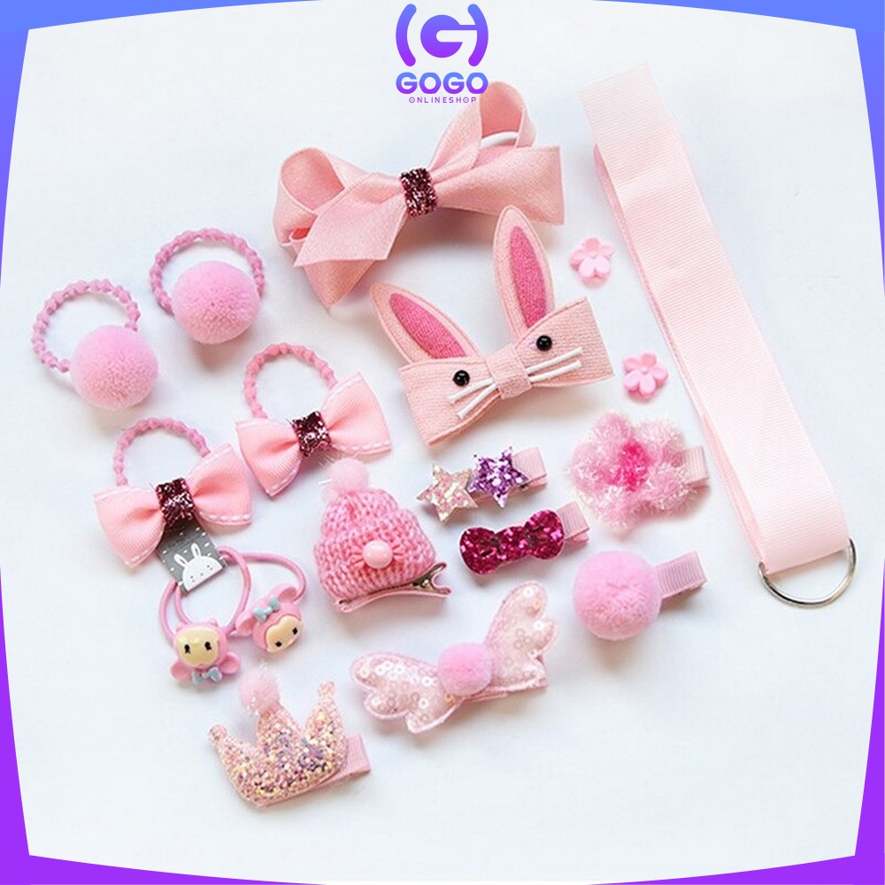 GOGO-C19 Ikat Rambut Karet Pita Anak 18 in 1 Jepit Rambut Anak | Aksesoris Rambut Hair Clip Import