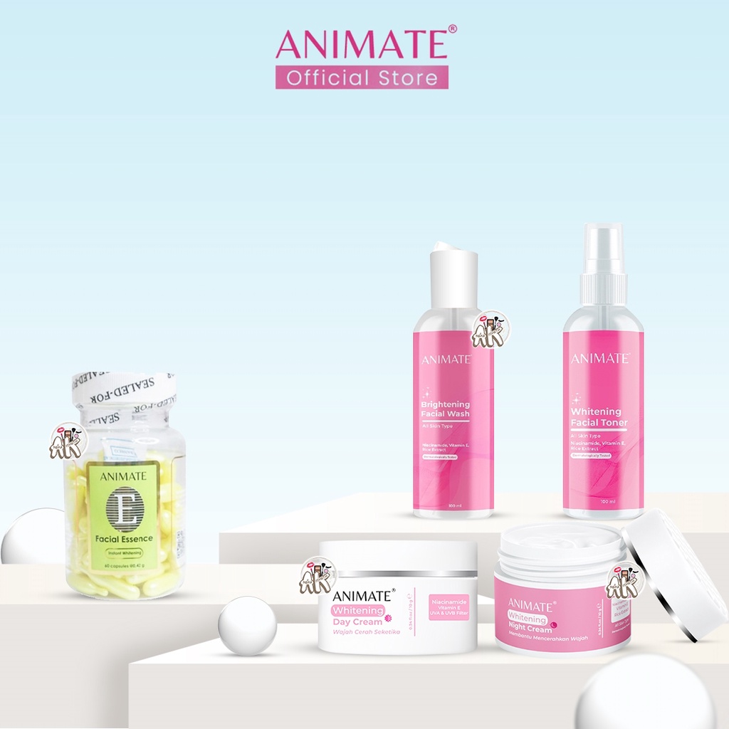 ANIMATE WHITENING SERIES ( CREAM DAY &amp; NIGHT / FACIAL WASH / TONER ) / ANIMATE FACIAL ESSENCE VITAMIN C OIL VITAMIN WAJAH