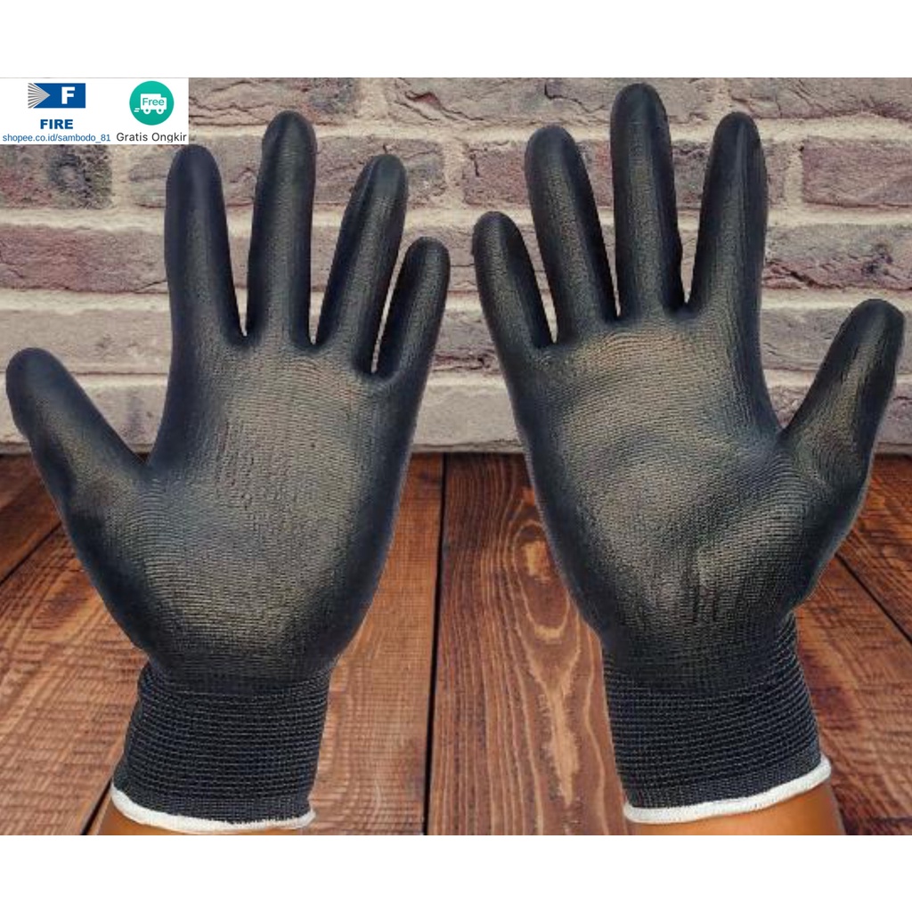 Sarung Tangan Safety Gloves Security Dilapisi Karet Industri Pabrik Uci Safety Motor Bengkel otomotif Bagunan Coating Karet Pengaman kerja Packing PU Statis Multitask Karet Palm Fit