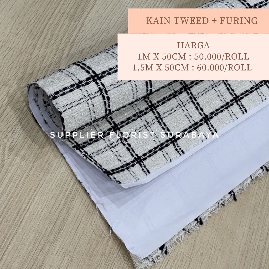 KAIN TWEED + KERTAS FURING 50CM X 1 METER / 1,5 METER BAHAN LEBIH KOKOH TIDAK PERLU POLA TABUNG LAGI