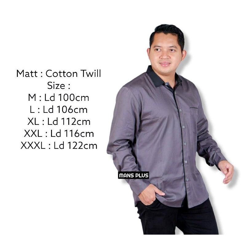 Kemeja Pria Abu Gelap Polos Kombinasi Lengan Panjang Ukuran M L XL XXL XXXL z6