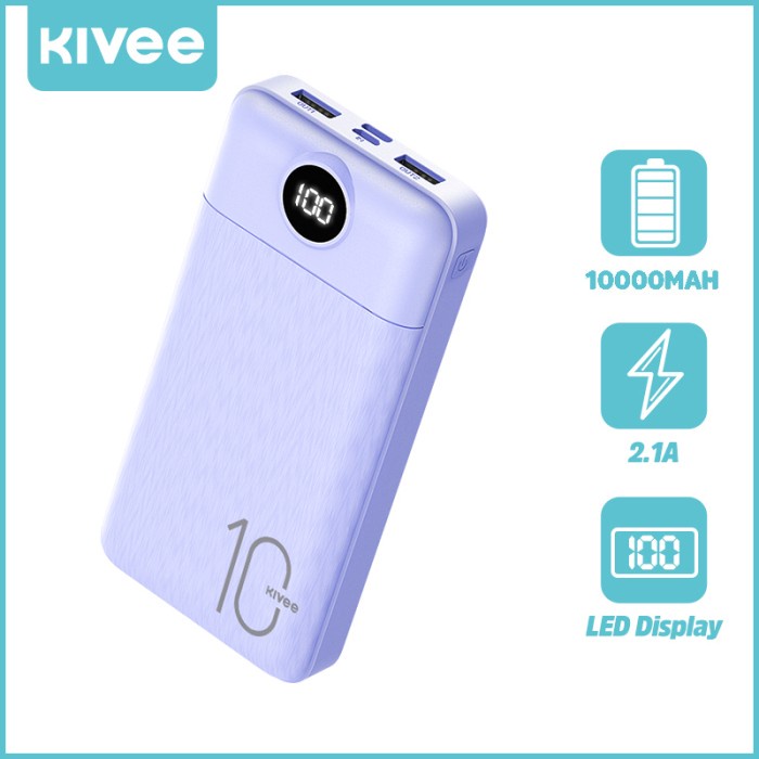 Kivee Power Bank 10000mAh 2.1A Dual USB LED Digital Display - Putih & Ungu