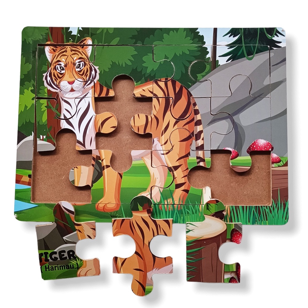 Mainan Kayu Pintar Puzzle Kayu Jigsaw Gambar Harimau Bisa COD