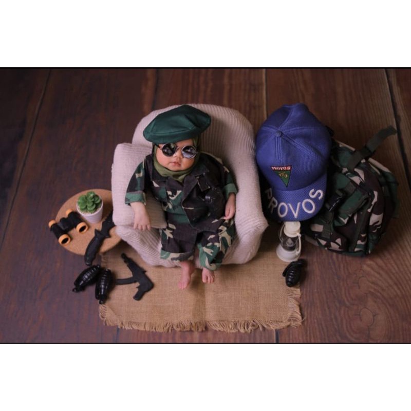 RB Kostum TNI Kostum Newborn Baju TNI Bayi Properti Foto Newborn Kostum Tentara Newborn Kostum
