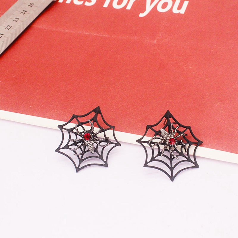 Anting Stud Desain Jaring Laba-Laba Hipster Warna Hitam Untuk Wanita