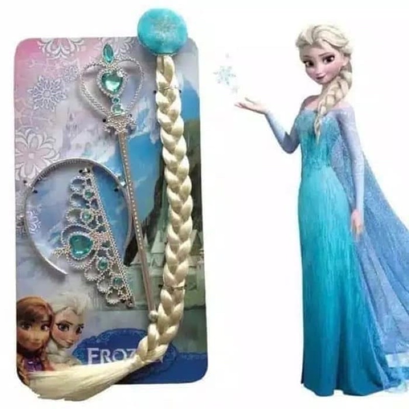 1 SET BANDO MAHKOTA WIG RAMBUT PALSU & TONGKAT PRINCESS PUTRI ELZA FROZEN RAPUNZEL SNOW WHITE PERI H