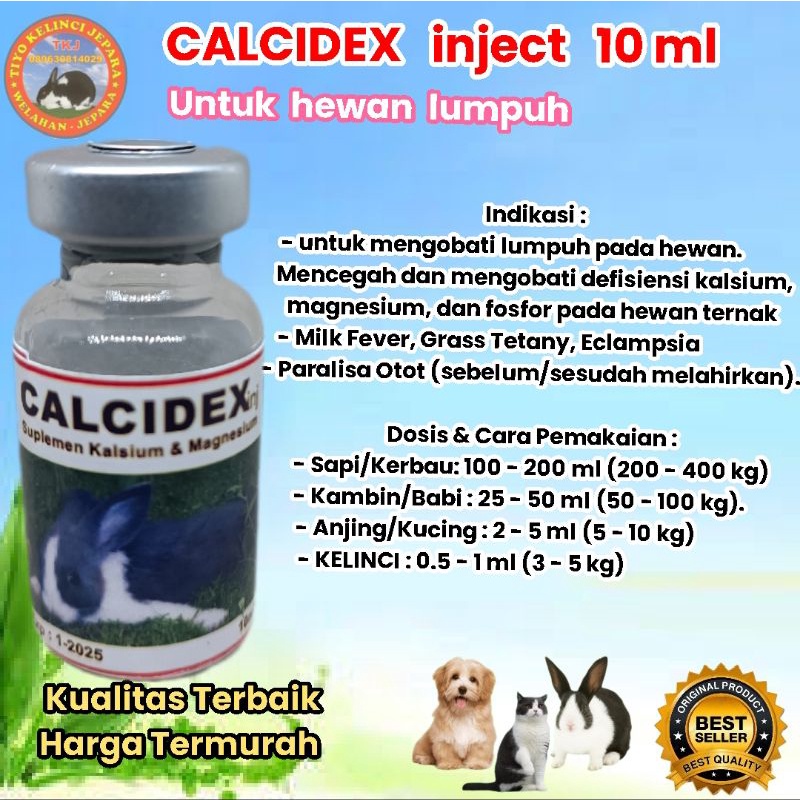 calcidex inject 10 ml untuk hewan lumpuh Kelinci kucing kambing musang kerbau sapi dll