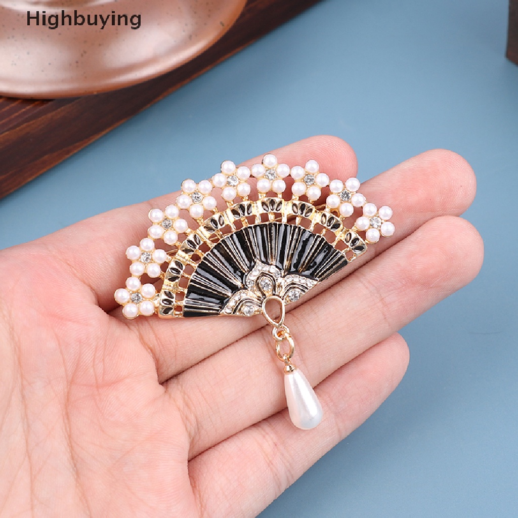 Bros Pin Enamel Bentuk Kipas Aksen Mutiara Imitasi Gaya Vintage Untuk Wanita Glory