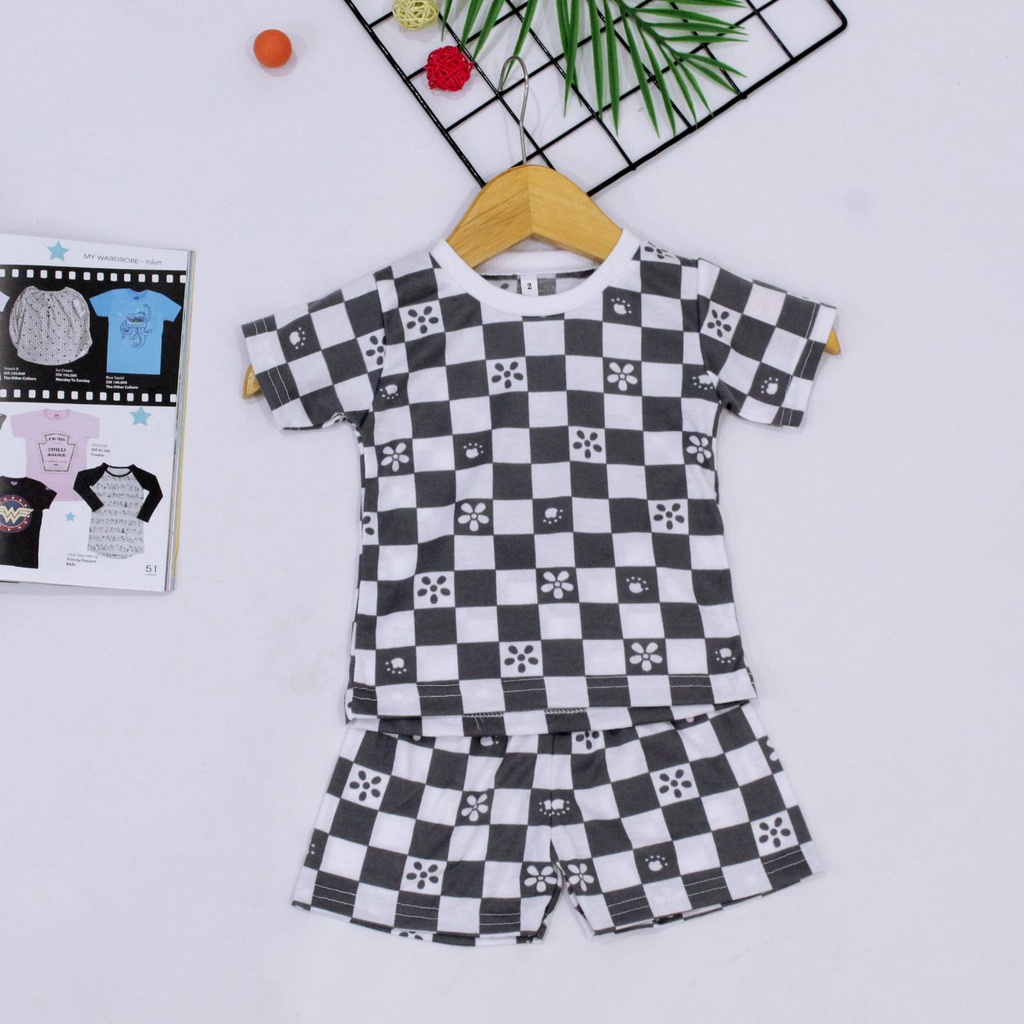 BEFAST - ZTL OOTD Setelan Anak ALSA / SETELAN ANAK SEVEN Unisex / Oneset Anak-Anak Unisex Terbaru / Pakaian Casual Anak / Setelan Catur Anak / Fashion Anak-Anak Perempuan dan Laki-Laki / Oneset Termurah / Set Atasan Kaos Lengan Pendek+Celana Pendek