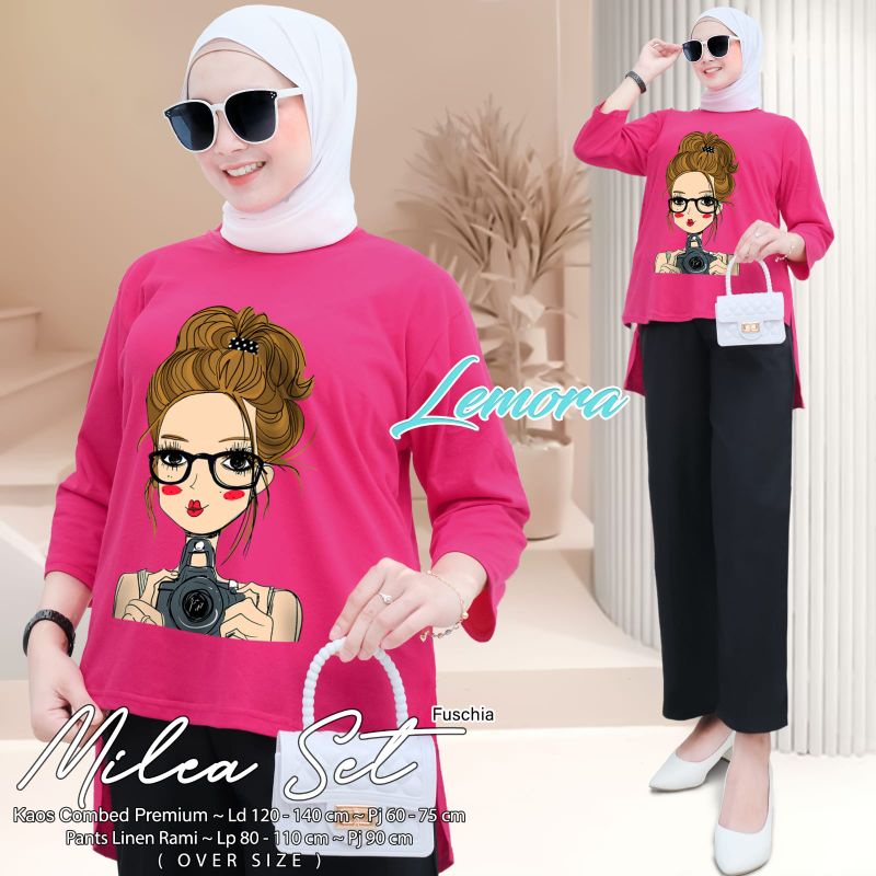 MILEA SET || SETELAN KAOS OVERSIZE WANITA || ORI LEMORA