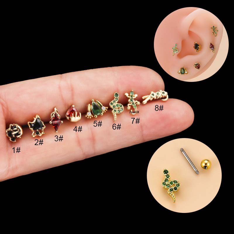 1 Pc Anting Stud Bentuk Katak Ular Gecko Bahan Stainless Steel Ukuran 6mm