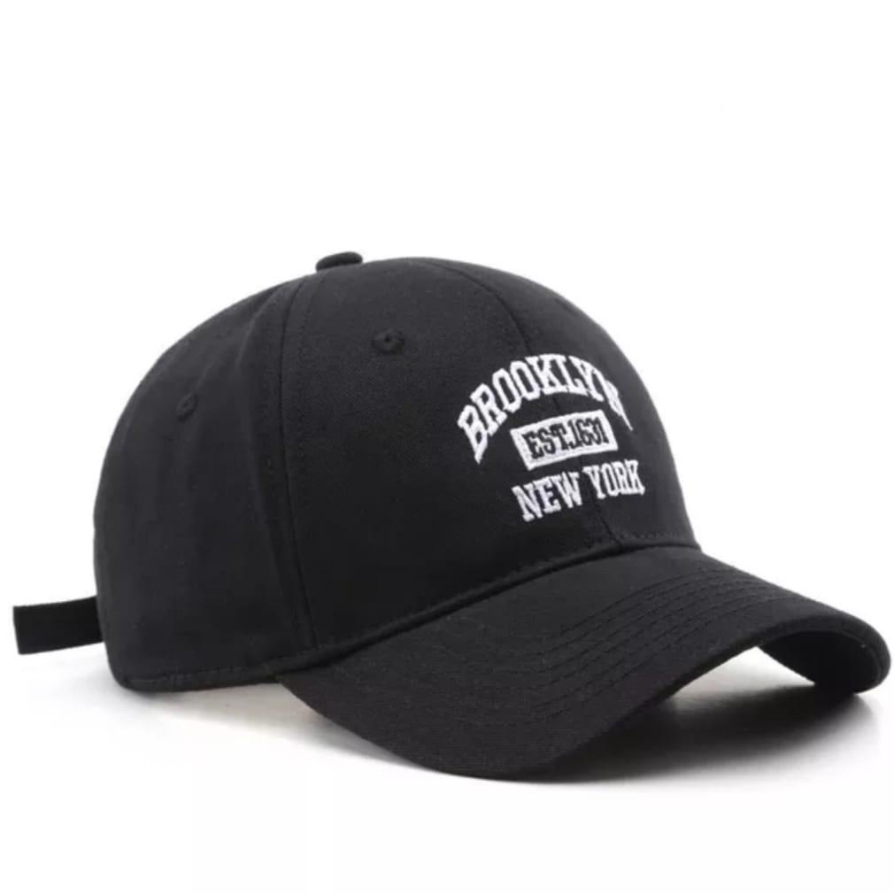 Best Seller - Topi Unisex Cap Hat Cotton Material Bordir Brooklyn Baseball / Baseball Cap Korea Trendy - COD-hitam Brooklyn New