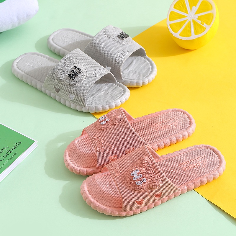 Alibaba1688 Sandal Slop Jelly Karet Wanita Motif Hi-BEAR Timbul Simple Trendy
