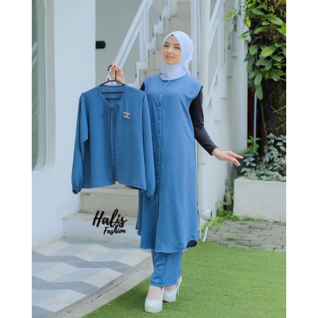 Setcel Long Tunik 3in1 Matt Crinkle tekstur lebih tebal