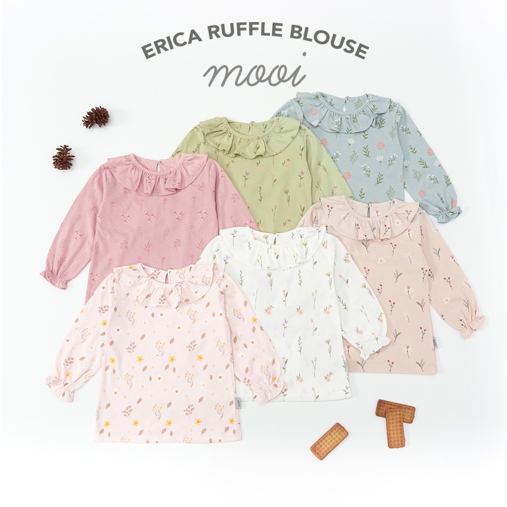 Mooi Erica 1-10 Tahun Ruffle Blouse Erica Long Top Ruffle Atasan Anak Perempuan Tangan Panjang CBKS S23