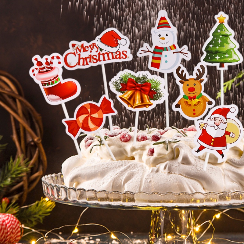 24pcs Topper Cupcake / Buah / Dessert Desain Santa Claus / Rusa / Lonceng Untuk Dekorasi Natal / Tahun Baru