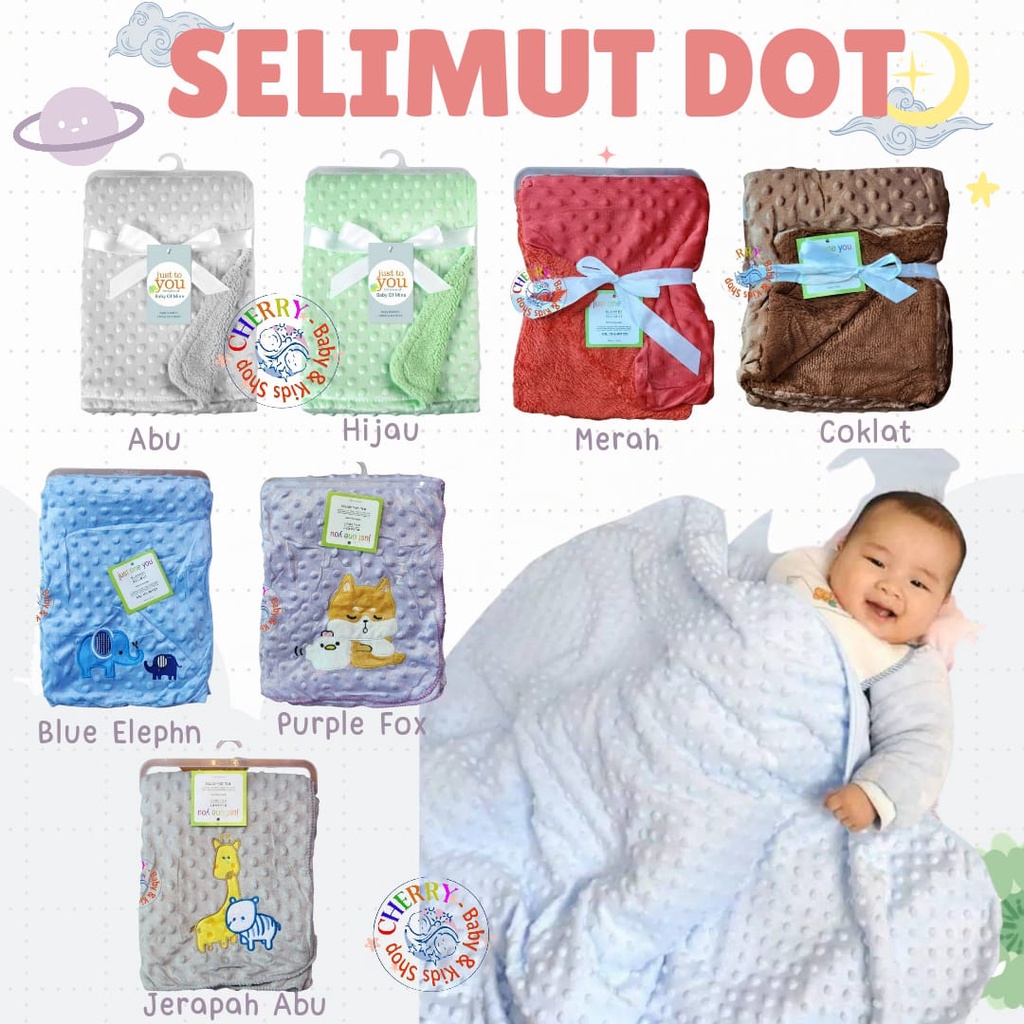 Selimut Bayi Dot Double Fleece Bintik Polos Bordir Lembut CBKS