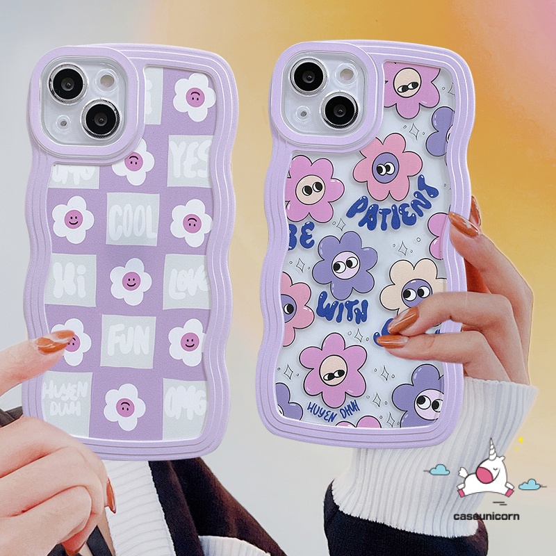 Case Oppo A15 A17 A16 A57 A95 A17K A55 A3s A78 A16K A77s A77 A1K A96 A9 A5 A54 A74 A76 A12 A7 A5s F9 A16E A53 A16s A52 Reno 8T 8 6 7Z Korea Lucu Smiley Bunga Lembut Bergelombang Casing Edge