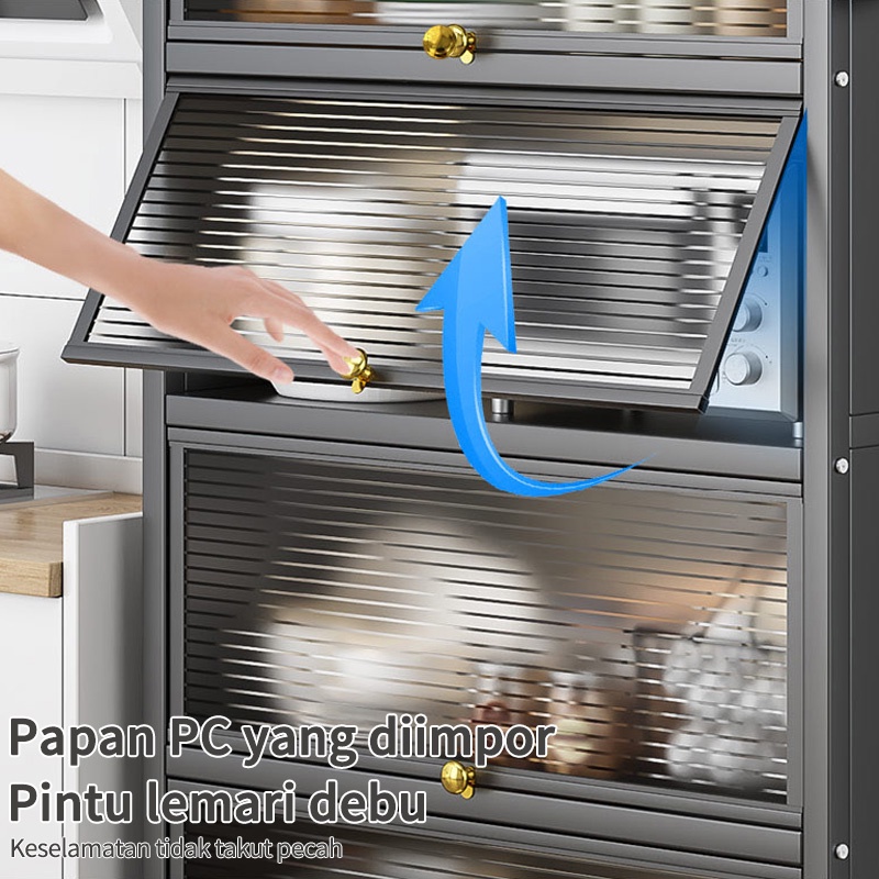 KAGK Rak Dapur Lemari Multi-layer Rak Oven Microwave Penyimpanan Piring Kabinet Pintu Dengan Roda