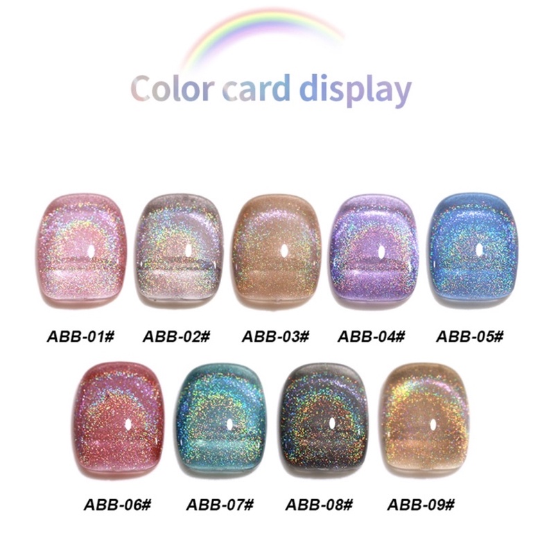 AS ABB Holographic Rainbow Cat Eye NAILS POLISH GEL KUTEK GEL 15ml Soak Off UV Gel