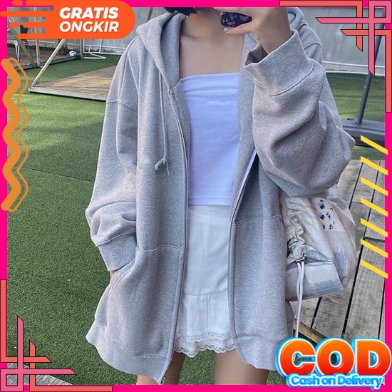 Zipper Panda Cute Hoodie Sweatshirt Kpop Sweater Crewneck Wanita Kekinian Oversize Fashion Outfit Oo