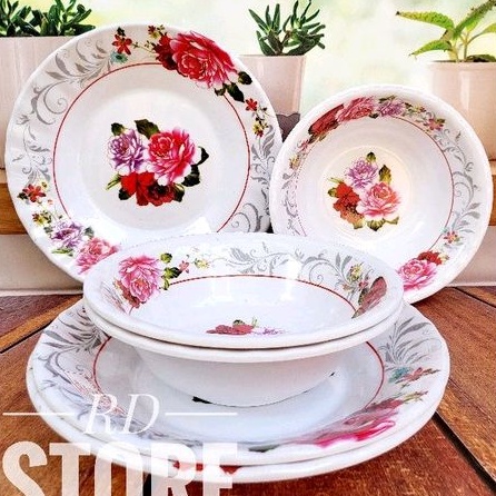 PROMO 6.PCS ISI 3.PIRING MAKAN ULIR 3.PCS MANGKOK ULIR BAHAN MELAMINE HUGICO TEBAL DAN KUAT