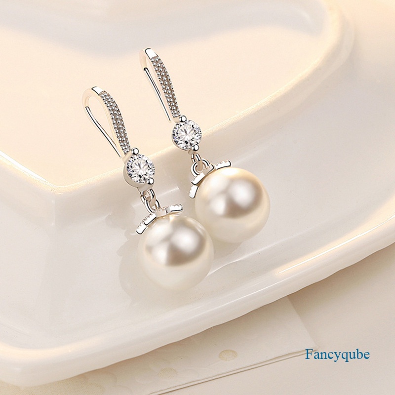 Anting Gantung Panjang Sterling Silver 925 Dengan Mutiara + Cubic Zirconia Untuk Wanita