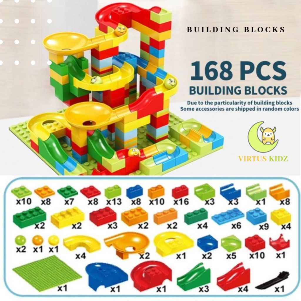 Mainan 168 Pcs Lego Building Blocks / Marble Slide Ball Race Run Maze