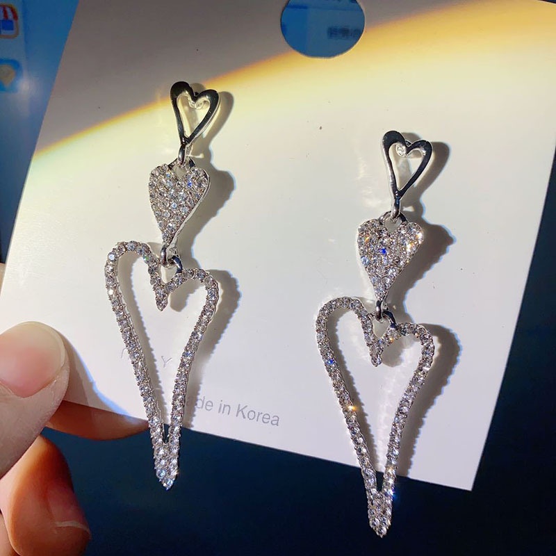 Anting Tusuk Gantung Temperament Desain Hati Hias Berlian Gaya Elegankoreamewah Untuk Wanita