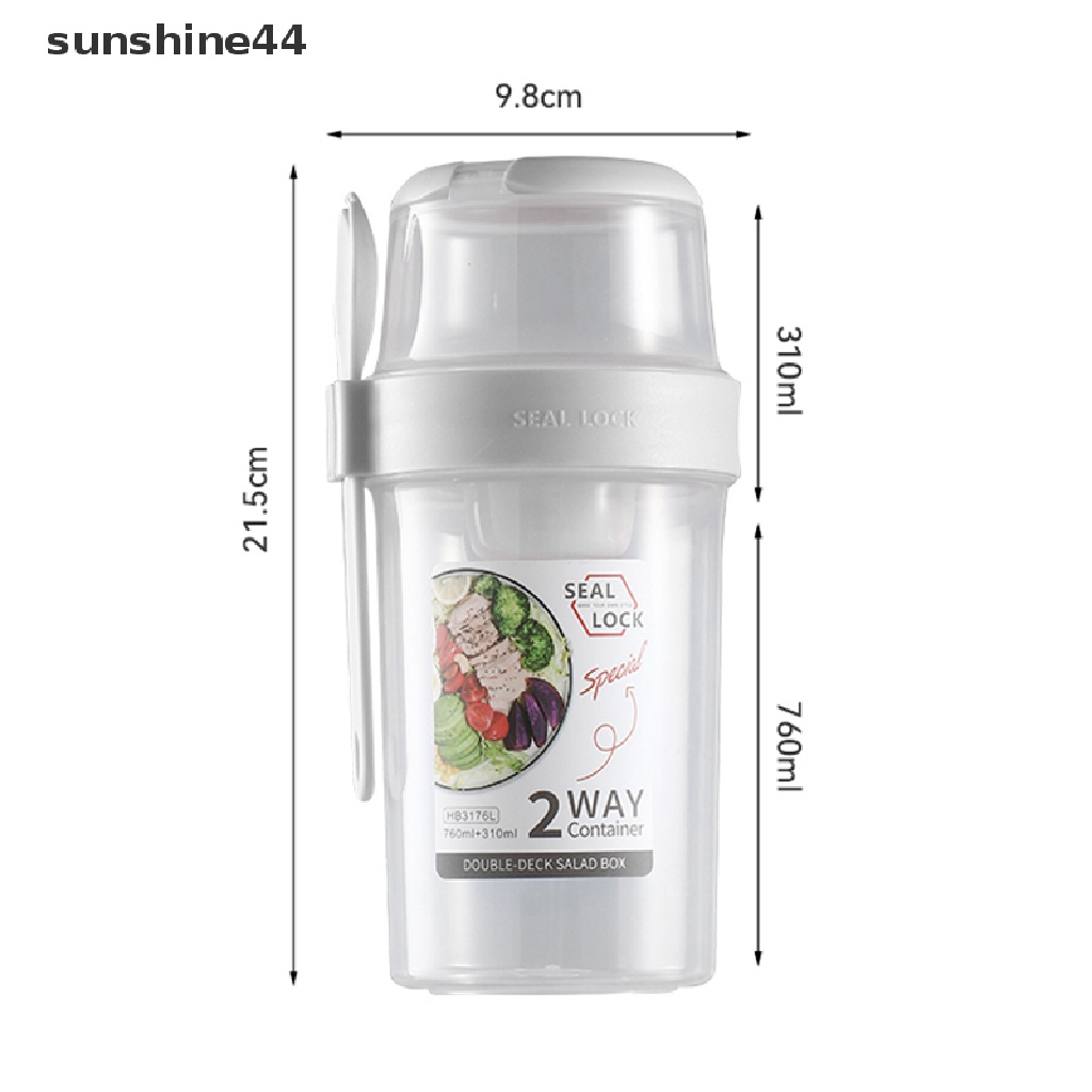 Sunshine 1Pc Gelas Plastik Dua Lapis Dengan Tutup + Garpu Untuk Salad / Sarapan