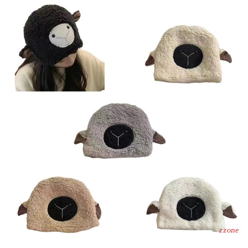 Topi Beanie Bentuk Telinga Domba Bahan Plush Untuk Anak Perempuan