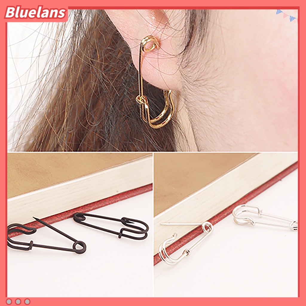 Bluelans 1 Pair Women Fashion Creative Copper Clip Type Safety Pin Ear Studs Earrings Jewelry