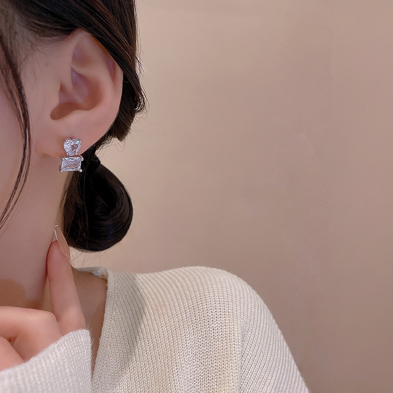Anting Tusuk Sterling silver 925 Desain Hati Hias Zircon Mewah Untuk Wanita